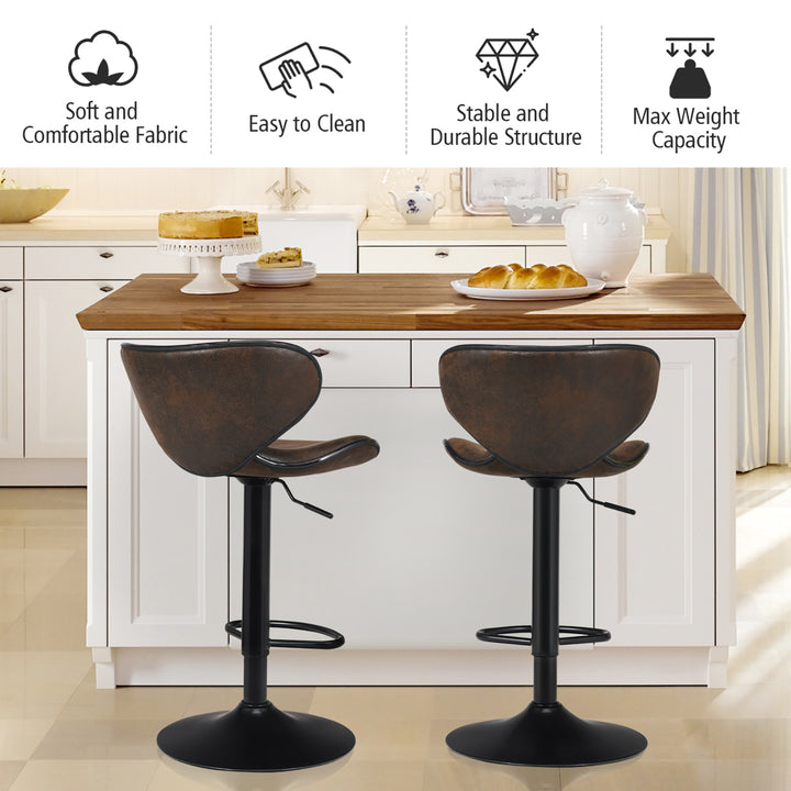 Set of 2 Adjustable Bar Stools Swivel Bar Chairs Pub Kitchen Brown Image 6