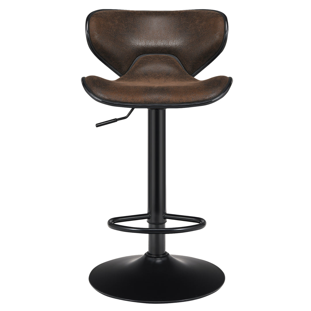 Set of 2 Adjustable Bar Stools Swivel Bar Chairs Pub Kitchen Brown Image 9