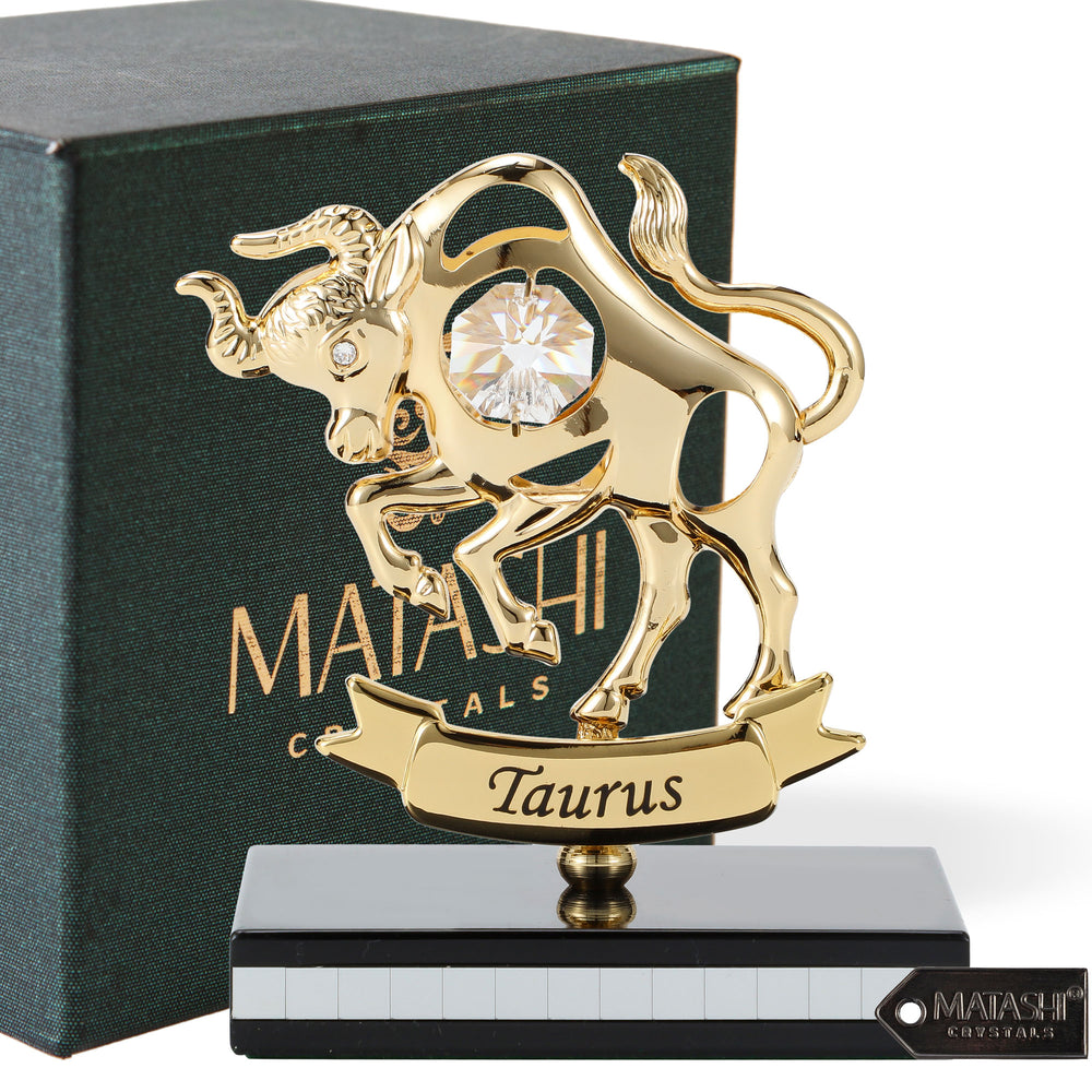 Matashi 24K Gold Plated Zodiac Astrological Sign Taurus Figurine Statuette on Stand Studded with Crystals Girlfriend Image 2