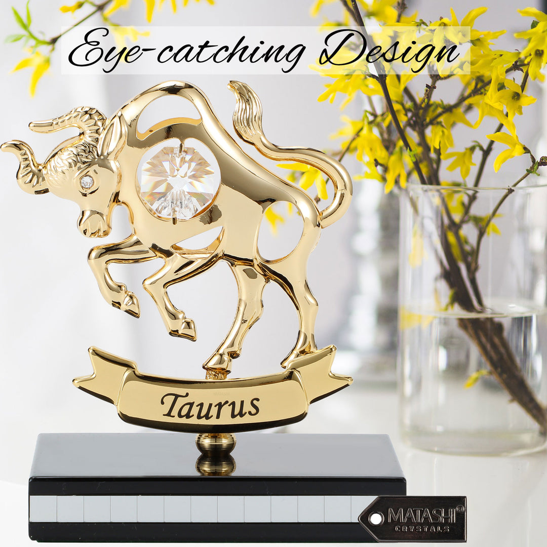 Matashi 24K Gold Plated Zodiac Astrological Sign Taurus Figurine Statuette on Stand Studded with Crystals Girlfriend Image 5