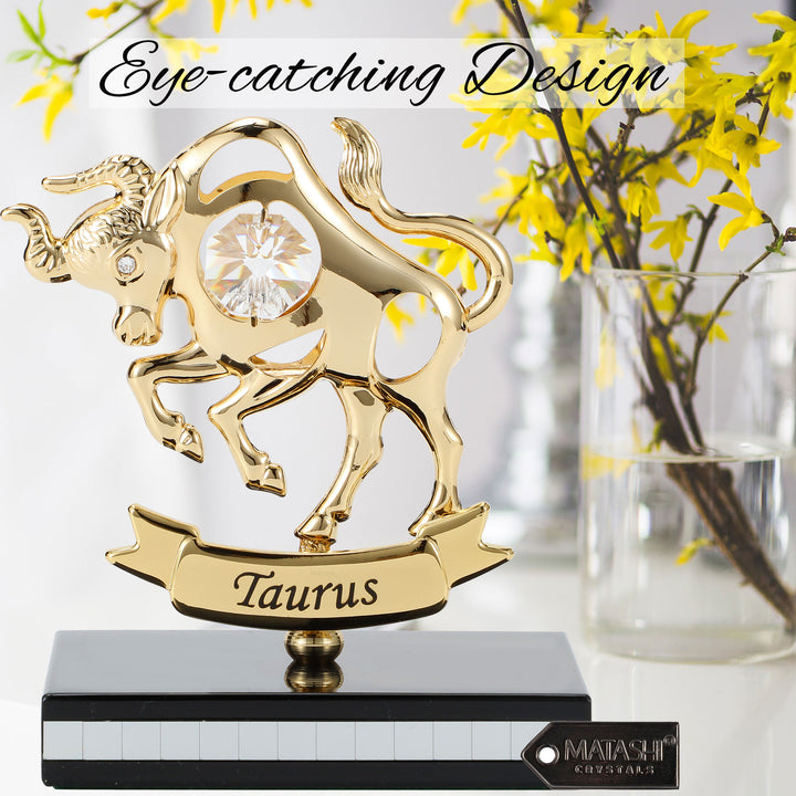 Matashi 24K Gold Plated Zodiac Astrological Sign Taurus Figurine Statuette on Stand Studded with Crystals Girlfriend Image 5