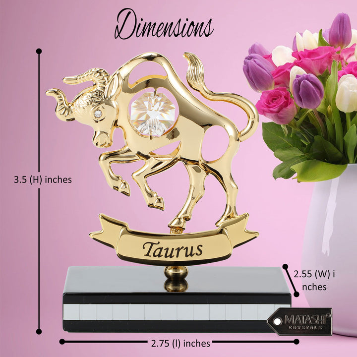 Matashi 24K Gold Plated Zodiac Astrological Sign Taurus Figurine Statuette on Stand Studded with Crystals Girlfriend Image 6