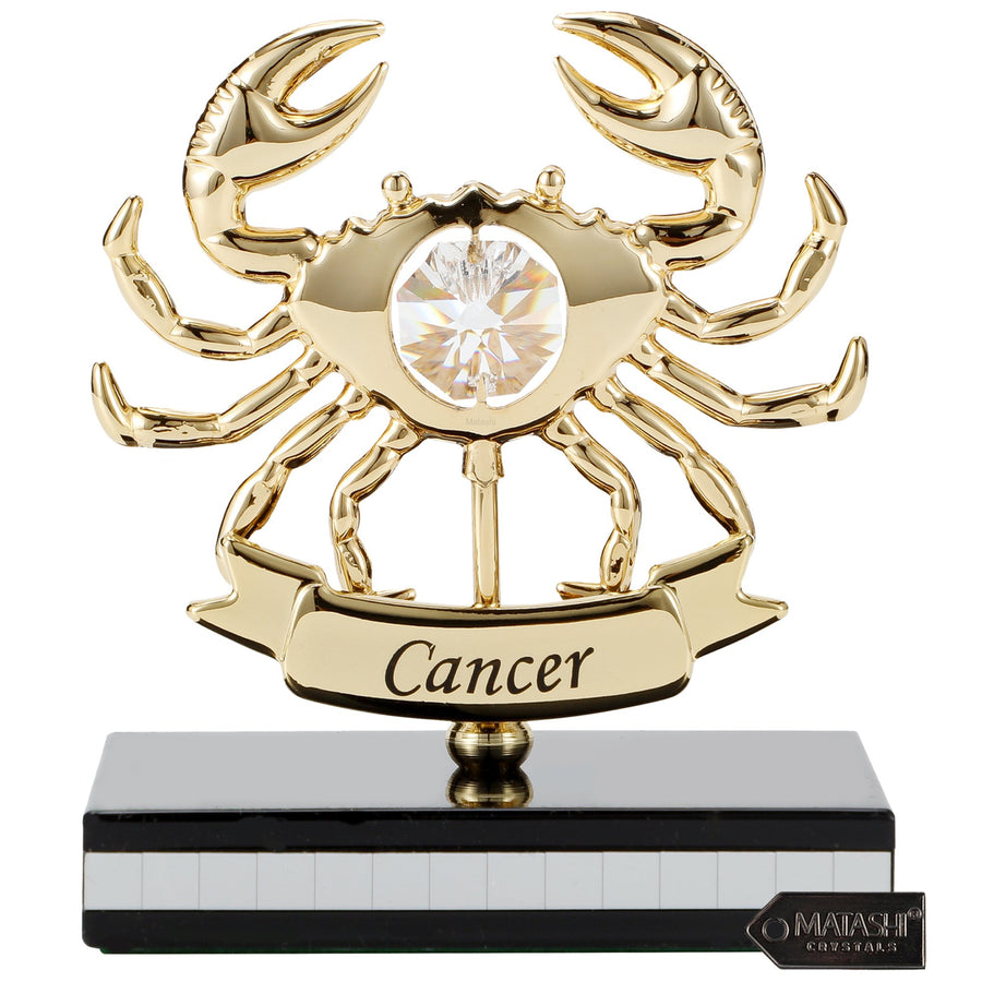 Matashi 24K Gold Plated Zodiac Astrological Sign Cancer Figurine Statuette on Stand Studded with Crystals Girlfriend Image 1