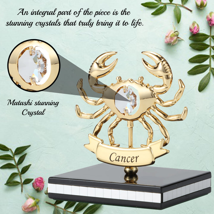 Matashi 24K Gold Plated Zodiac Astrological Sign Cancer Figurine Statuette on Stand Studded with Crystals Girlfriend Image 5