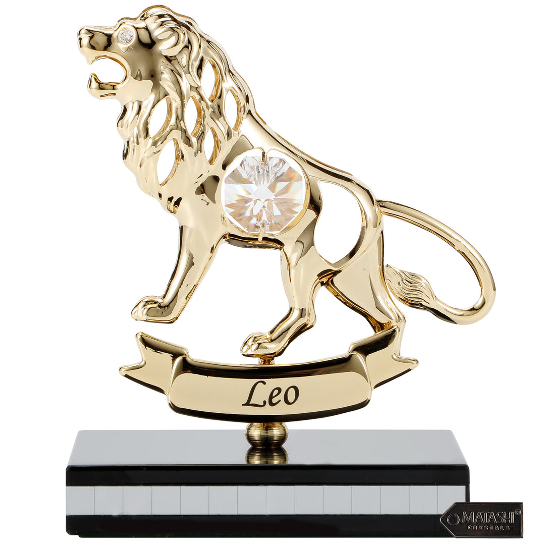 Matashi 24K Gold Plated Zodiac Astrological Sign Leo Figurine Statuette on Stand Studded with Crystals Girlfriend Wife Image 2