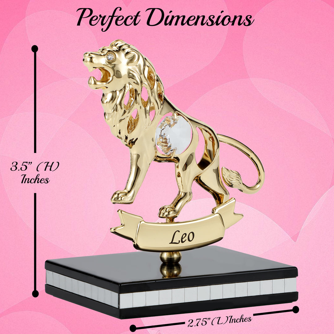 Matashi 24K Gold Plated Zodiac Astrological Sign Leo Figurine Statuette on Stand Studded with Crystals Girlfriend Wife Image 3