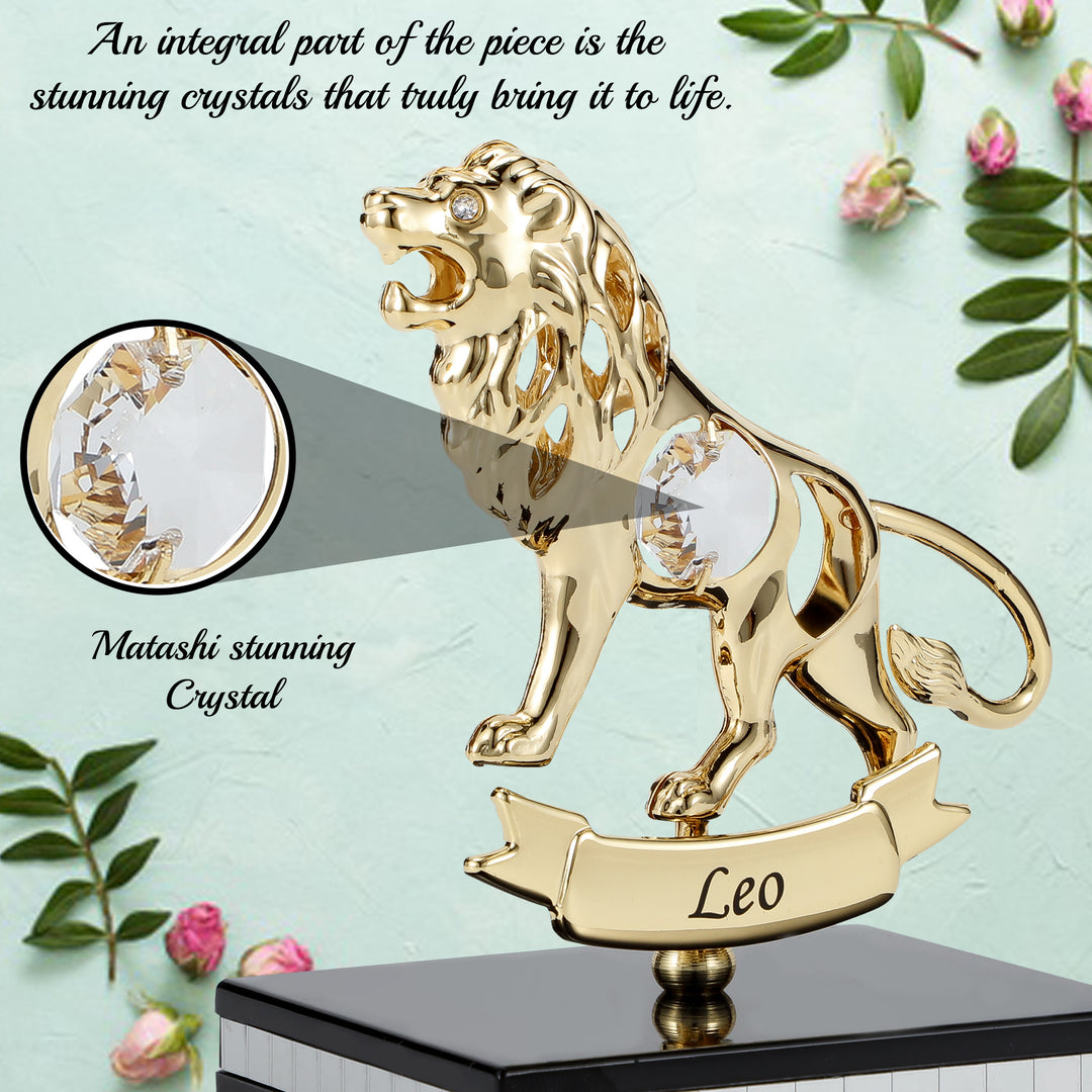 Matashi 24K Gold Plated Zodiac Astrological Sign Leo Figurine Statuette on Stand Studded with Crystals Girlfriend Wife Image 5