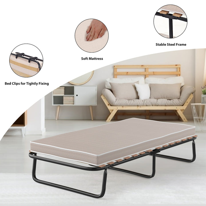 Folding Bed w/Memory Foam Mattress Metal Guest Sleeper Wood Slats Made in Italy Image 7