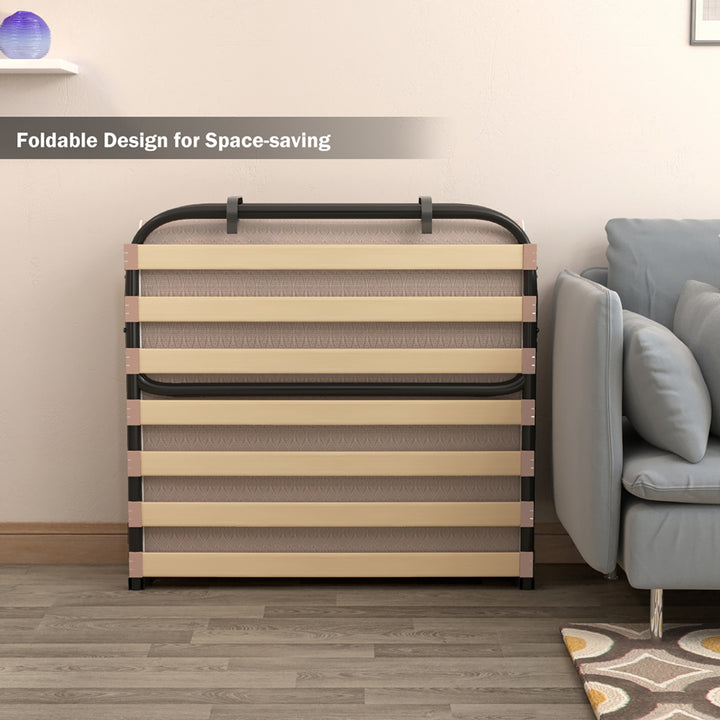 Folding Bed w/Memory Foam Mattress Metal Guest Sleeper Wood Slats Made in Italy Image 6