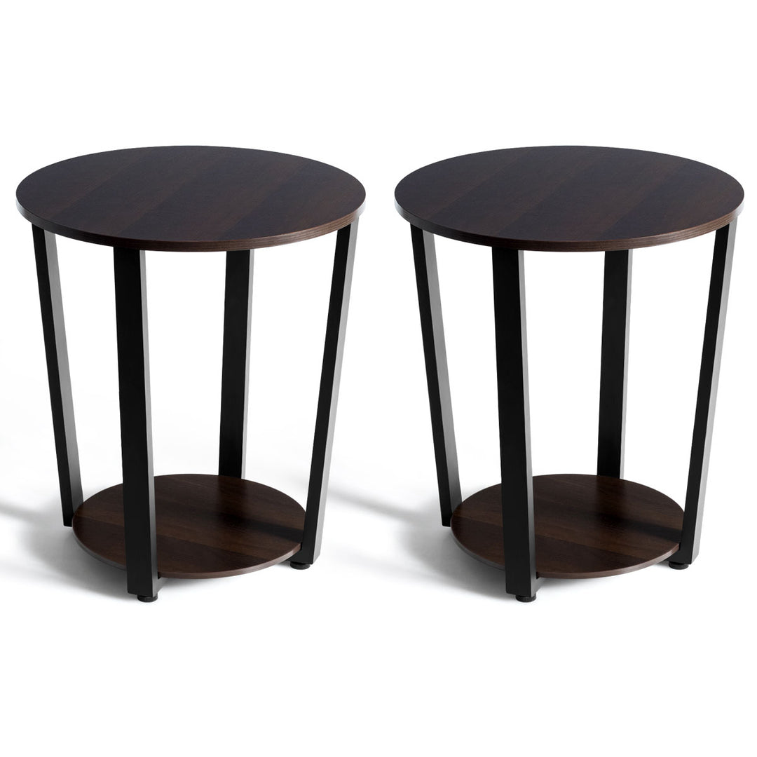 Set of 2 Nightstand Industrial End Table Sofa Side Table Shelf Image 1