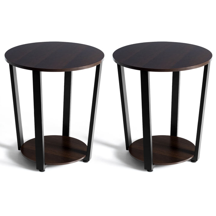 Set of 2 Nightstand Industrial End Table Sofa Side Table Shelf Image 1