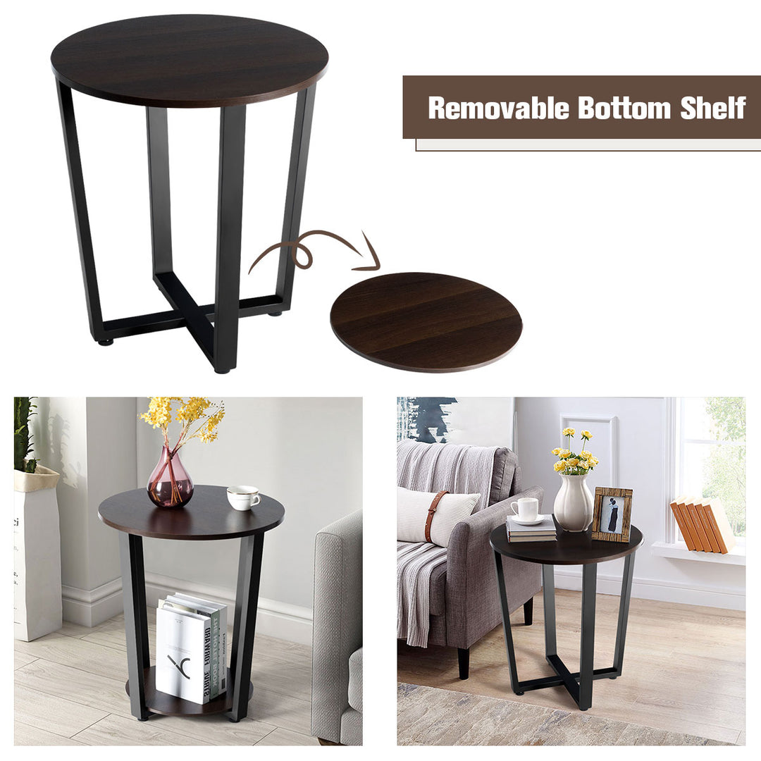 Set of 2 Nightstand Industrial End Table Sofa Side Table Shelf Image 10