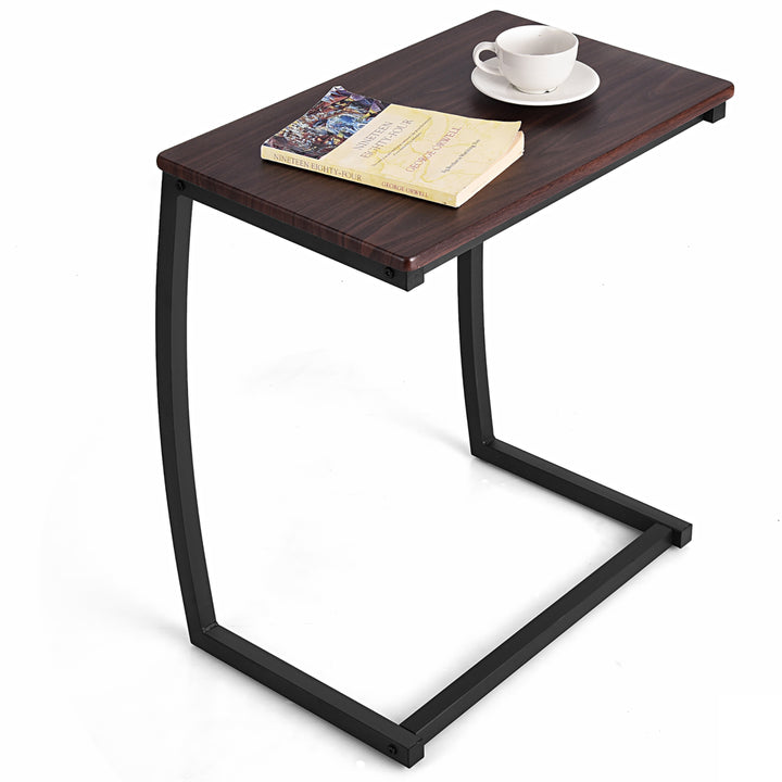 Sofa Side End Table C-shaped Coffee Tray Laptop Snack Stand with Steel Frame Image 9