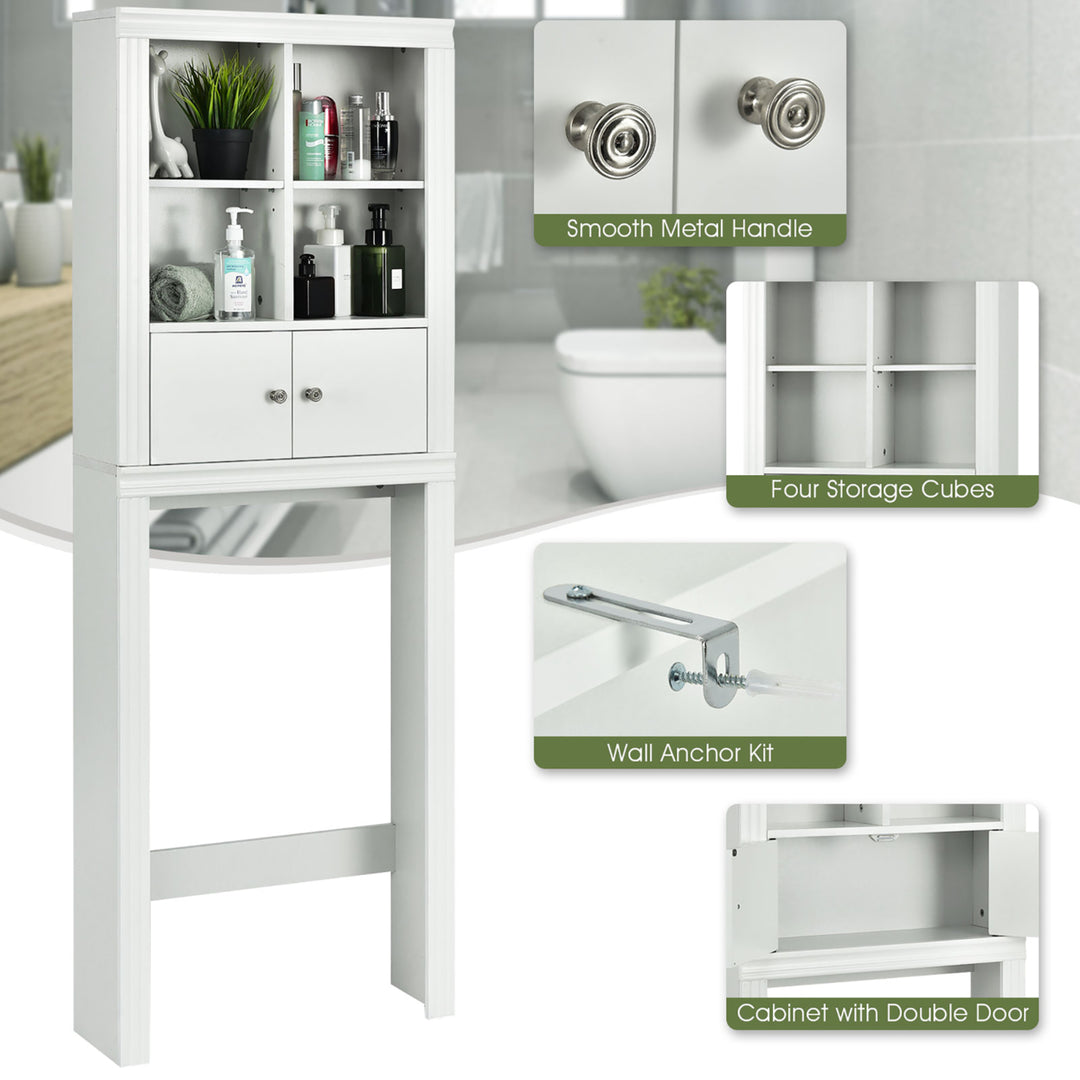 Over the Toilet Storage Rack Bathroom Space Saver w/ Adjustable Shelf and Cabinet Image 7