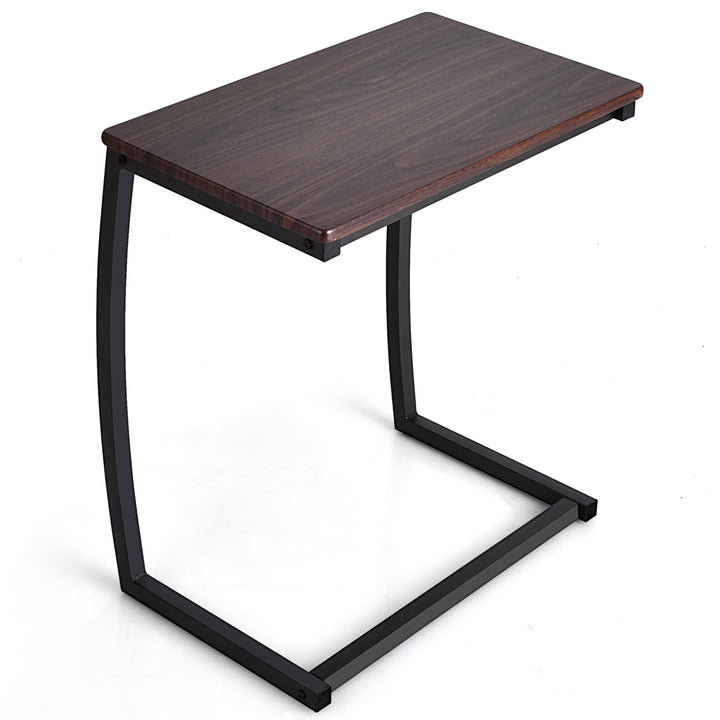 Sofa Side End Table C-shaped Coffee Tray Laptop Snack Stand with Steel Frame Image 10