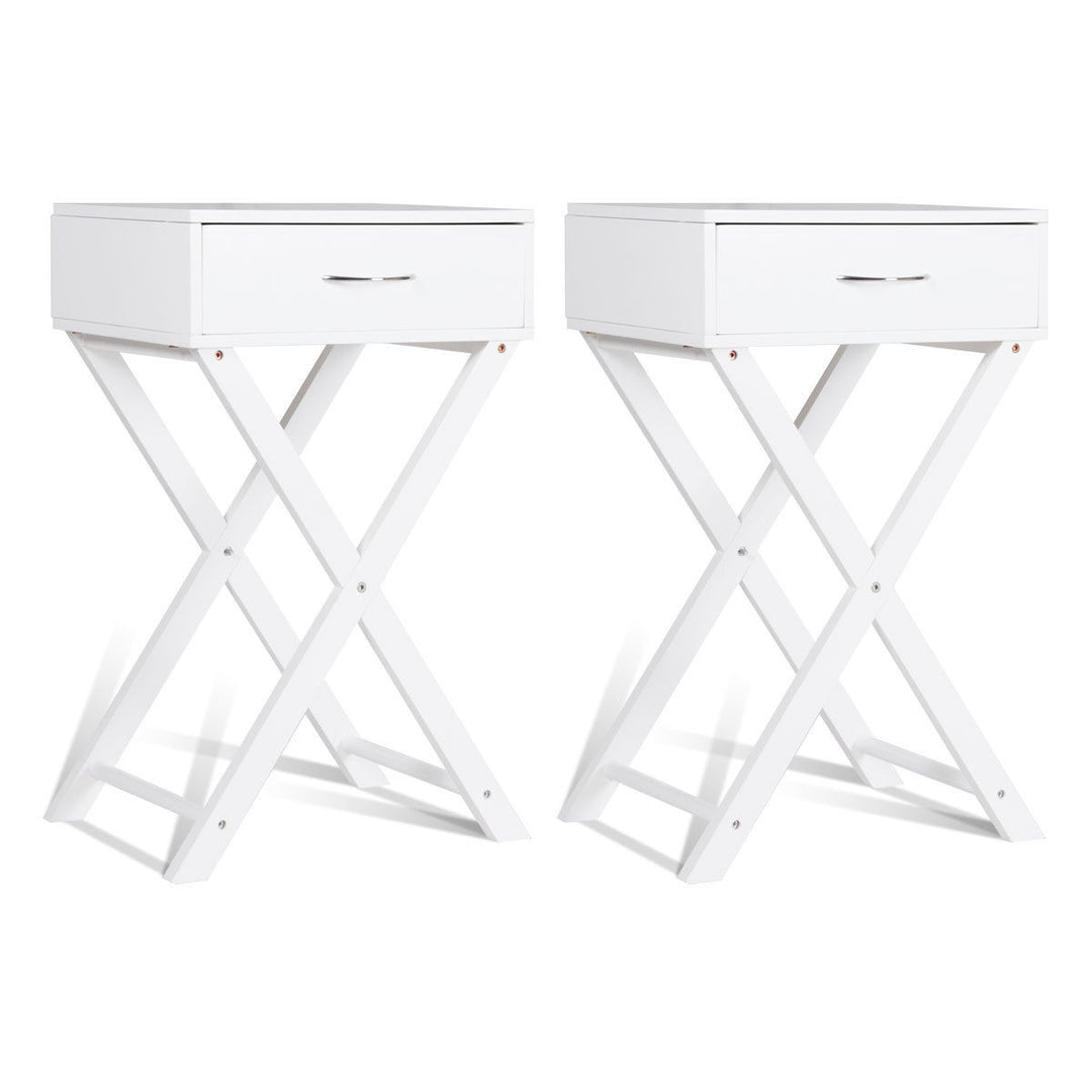 2 PCS Nightstand X-Shape Drawer Accent side End Table Modern Home Furniture White Image 1