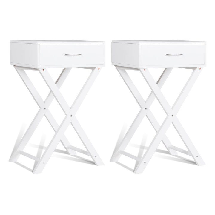 2 PCS Nightstand X-Shape Drawer Accent side End Table Modern Home Furniture White Image 1