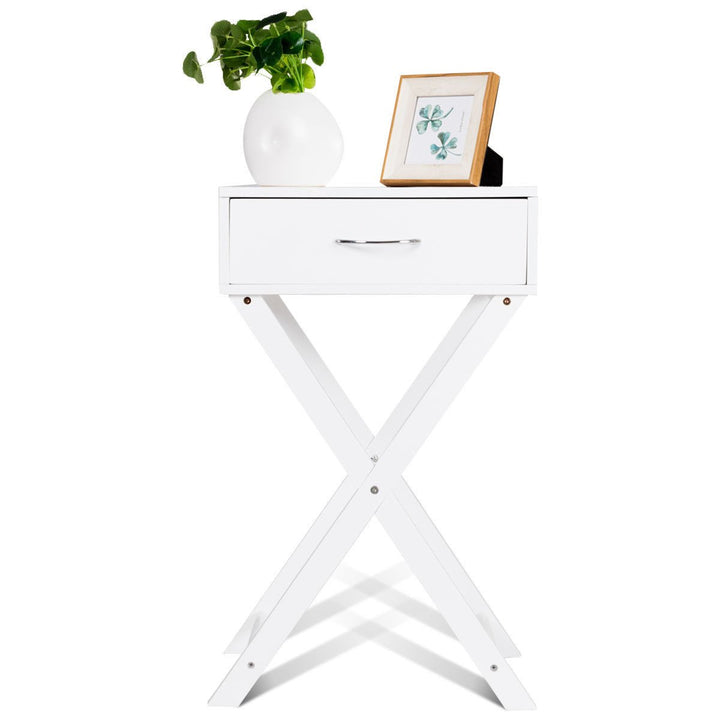 2 PCS Nightstand X-Shape Drawer Accent side End Table Modern Home Furniture White Image 8