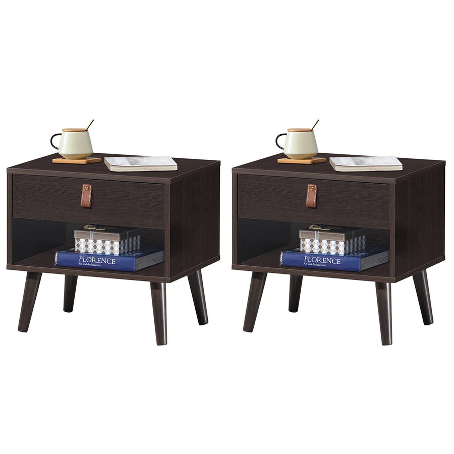 Set of 2 Nightstand Sofa Side End BedsideTable Drawer Image 1