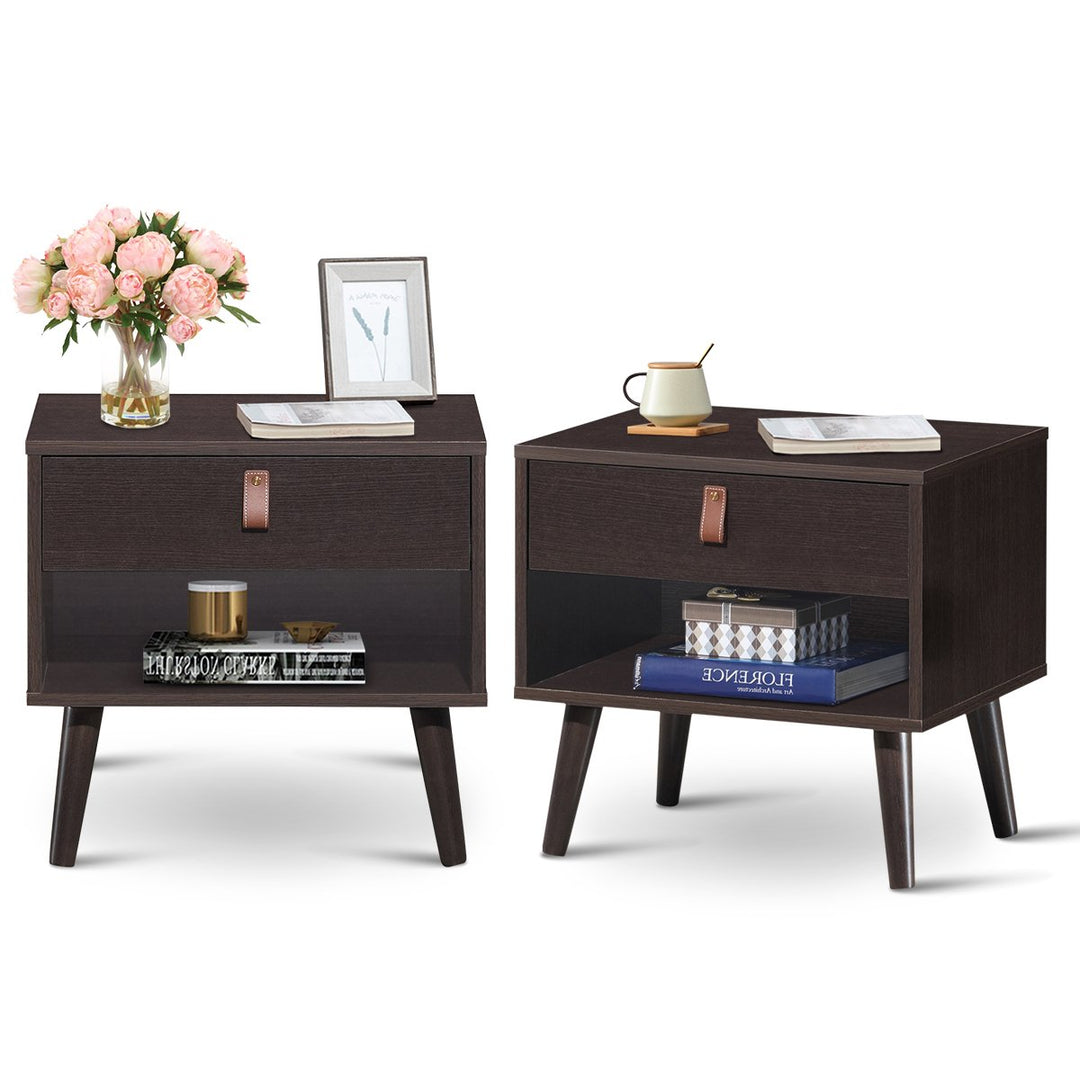 Set of 2 Nightstand Sofa Side End BedsideTable Drawer Image 8