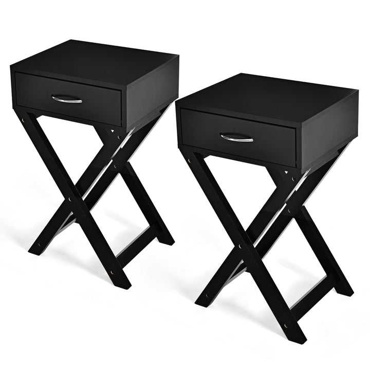 2PCS Nightstand x-Shape Drawer Accent Side End Table Modern Home Furniture Black Image 1