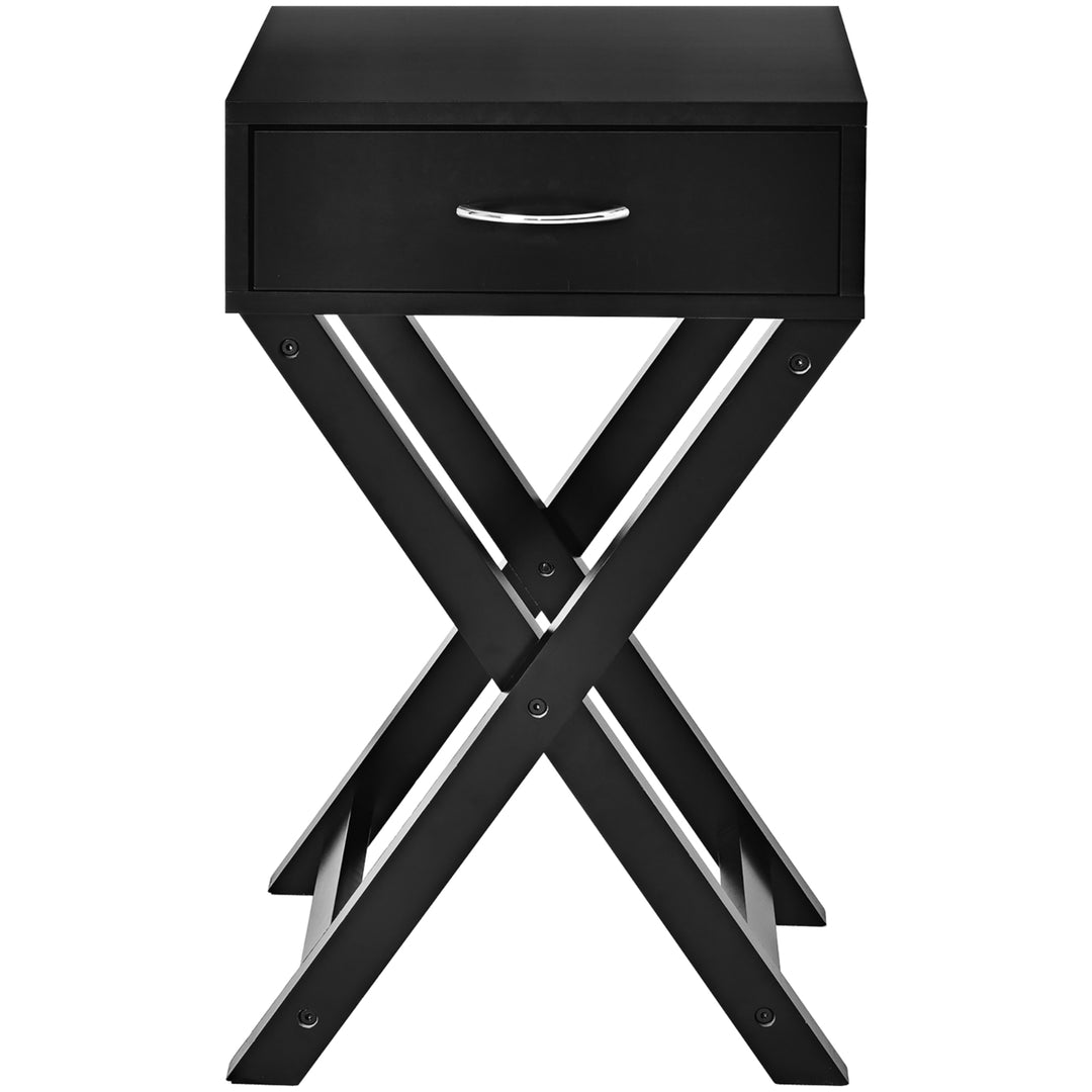 Nightstand x-Shape Drawer Accent Side End Table Modern Home Furniture Black Image 1