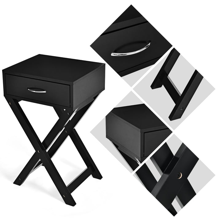 2PCS Nightstand x-Shape Drawer Accent Side End Table Modern Home Furniture Black Image 8