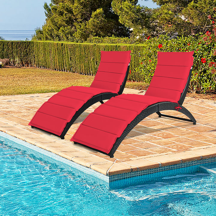 2PCS Folding Patio Rattan Lounge Chair Chaise Cushioned Portable Garden Lawn Red Image 1