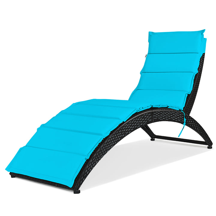 2PCS Folding Patio Rattan Lounge Chair Chaise Cushioned Portable Lawn Turquoise Image 10