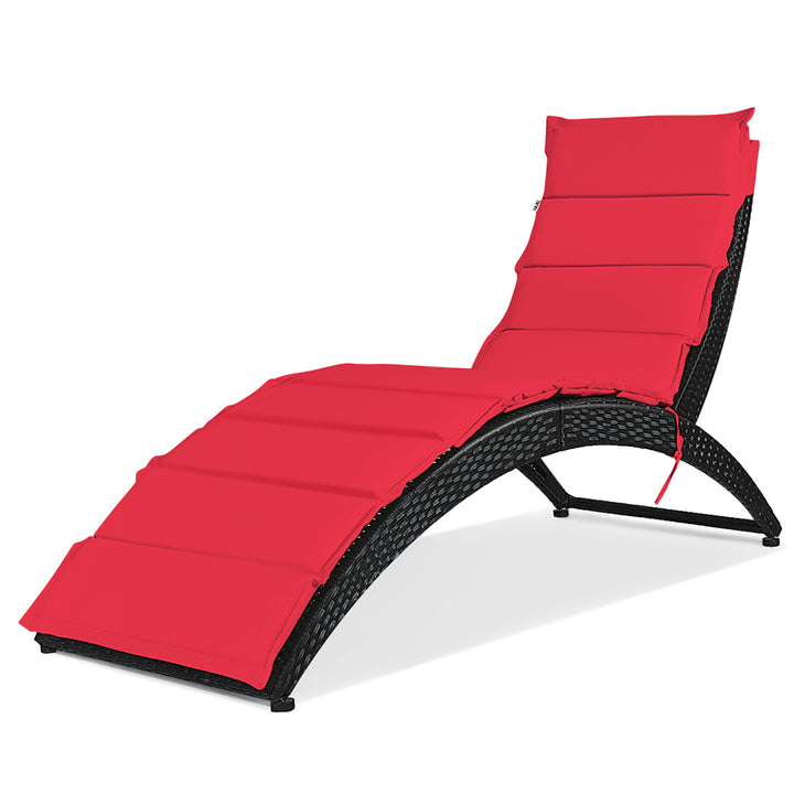 2PCS Folding Patio Rattan Lounge Chair Chaise Cushioned Portable Garden Lawn Red Image 10