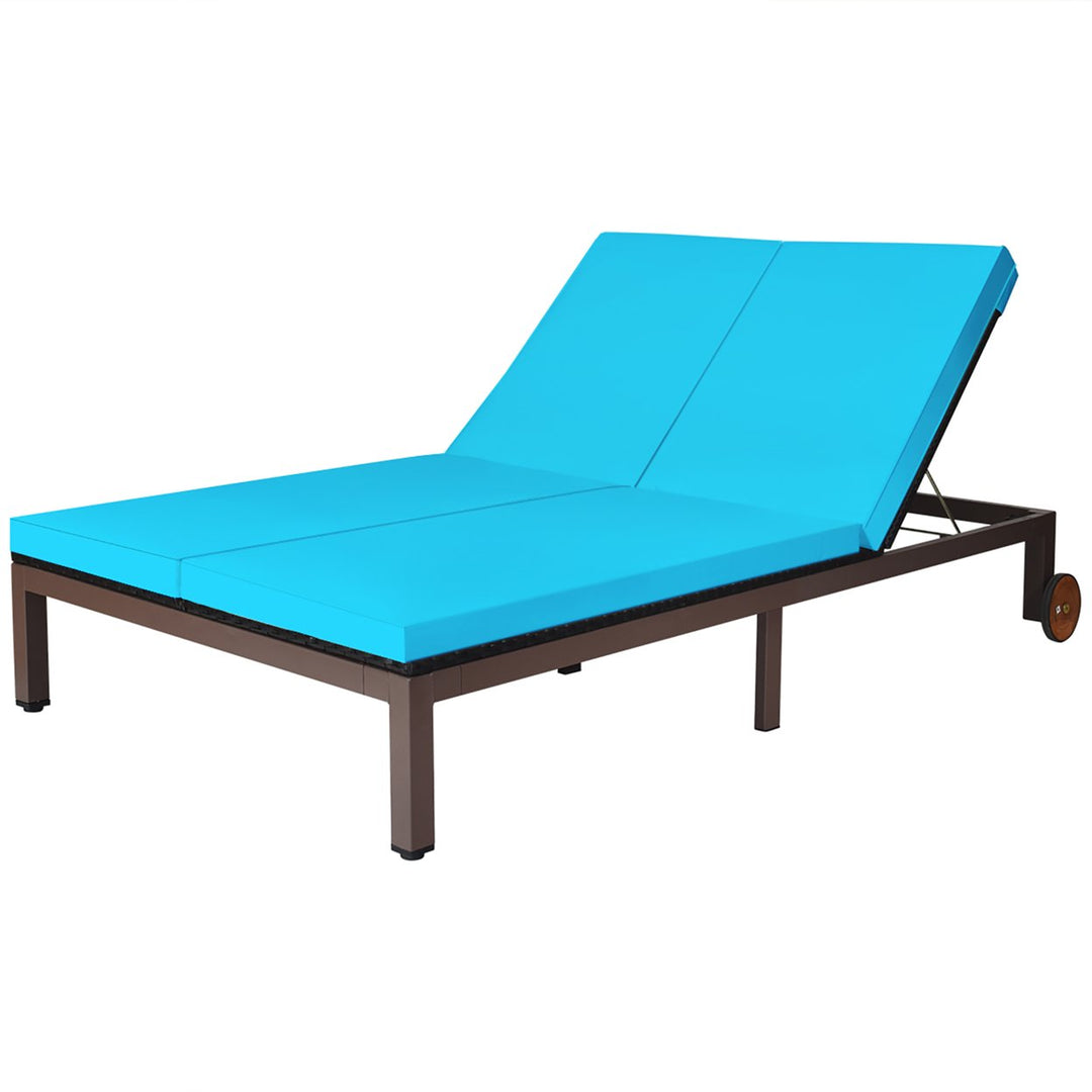 2-Person Patio Rattan Lounge Chair Chaise Recliner Adjustable Cushion Turquoise Image 10