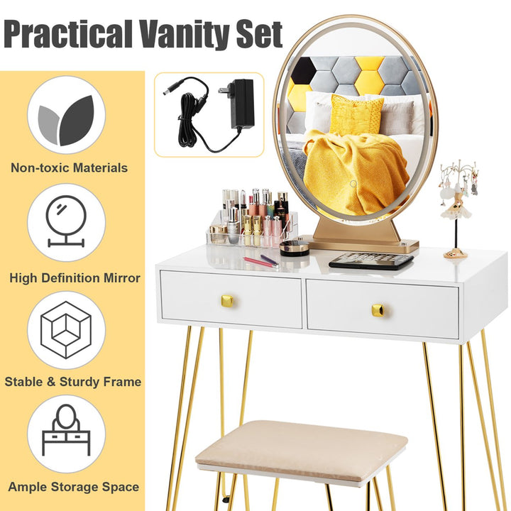 Vanity Makeup Dressing Table W/ 3 Lighting Modes Mirror Touch Switch White Image 6