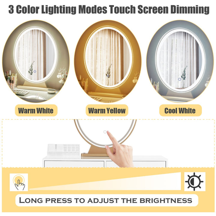 Vanity Makeup Dressing Table W/ 3 Lighting Modes Mirror Touch Switch White Image 7