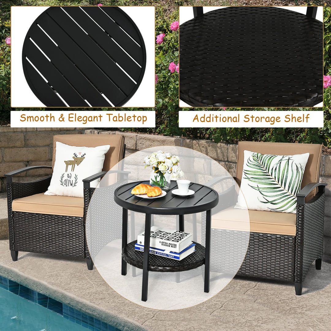 3PCS Patio Rattan Furniture Set Cushioned Sofa Storage Table W/ Shelf Garden Image 7