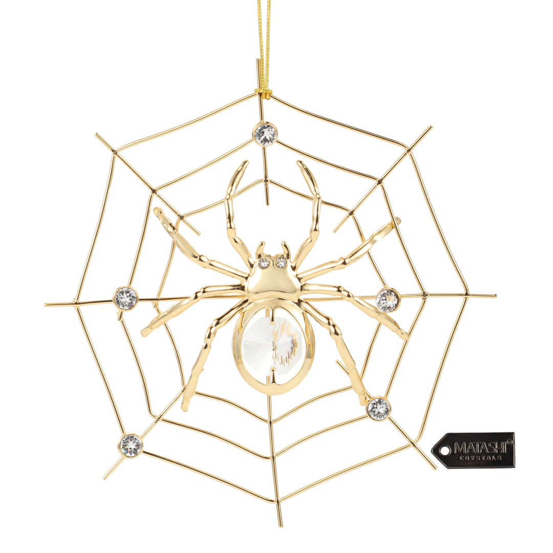 Matashi 24K Gold Plated Crystal Studded Lucky Spider Hanging Ornaments for Christmas Tree, Christmas Spider Hanging Image 1