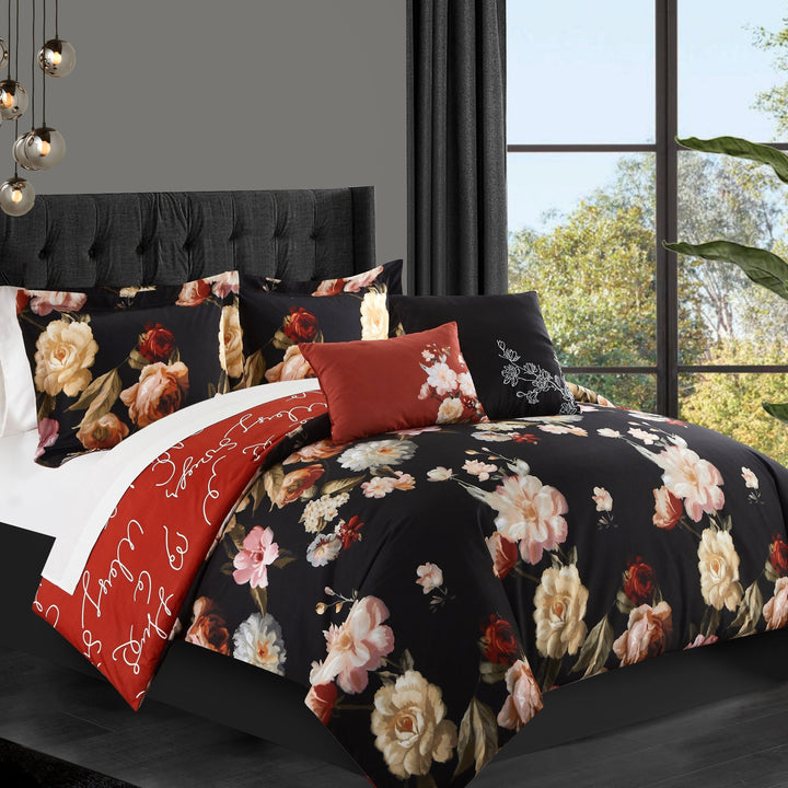 Vibrant Floral Print 5 or 4 piece Reversible Comforter Set Image 1