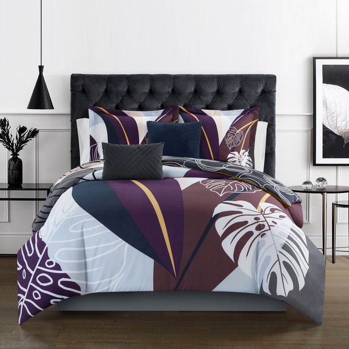 Vibrant Floral Print 5 or 4 piece Reversible Comforter Set Image 1
