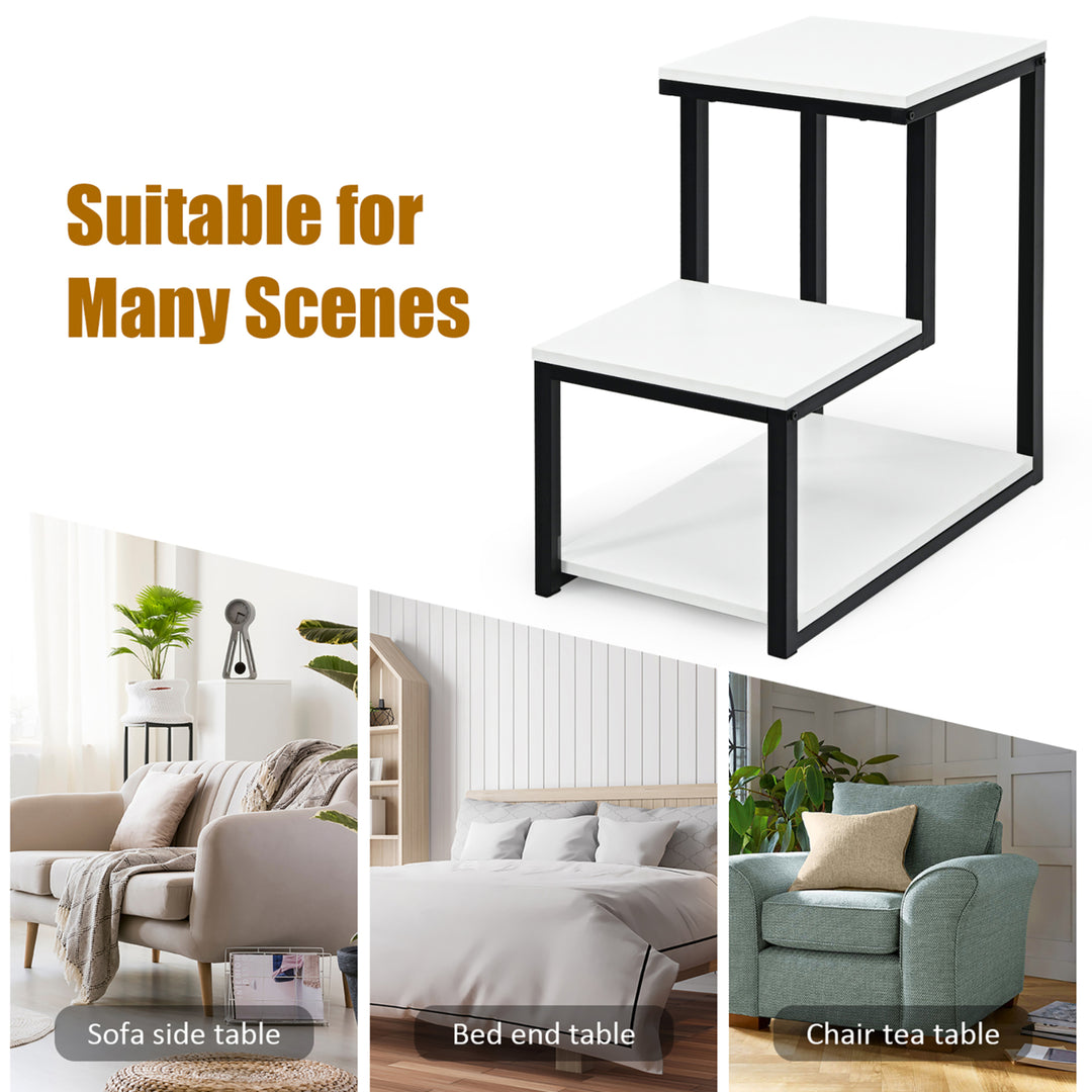 3-Tier End Table Sofa Side Table Night Stand W/ Shelf for Living Room White Image 6