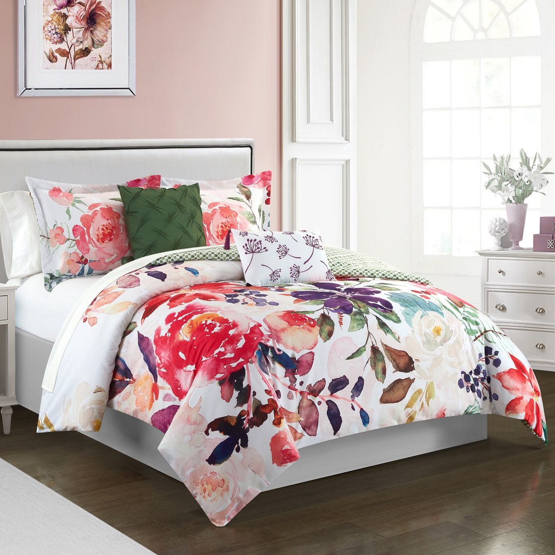 5 Piece Reversible Comforter Set Floral Watercolor Design Bedding Image 2