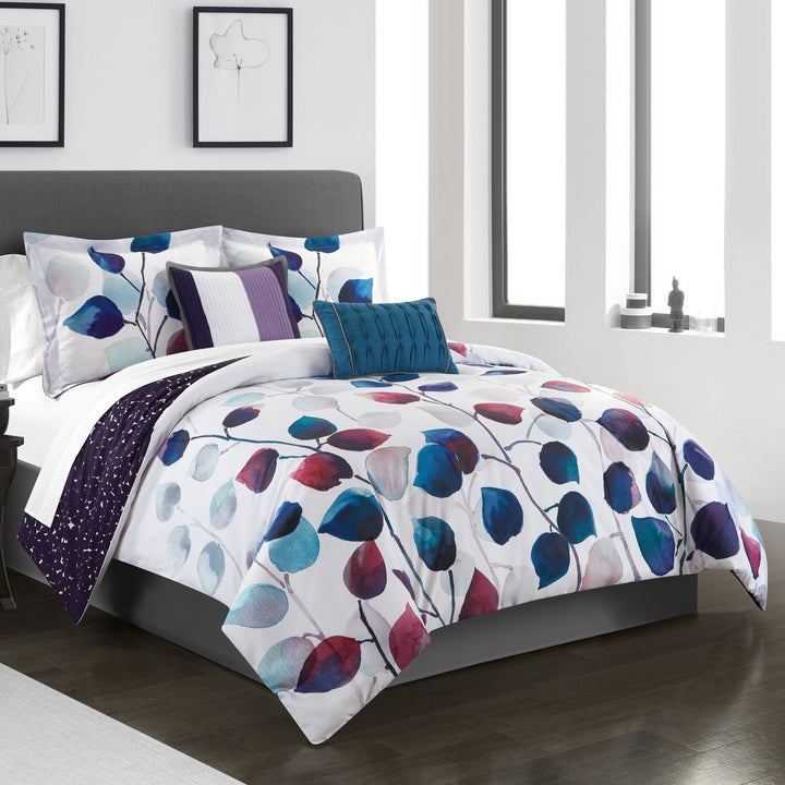 5 Piece Reversible Comforter Set Floral Watercolor Design Bedding Image 3