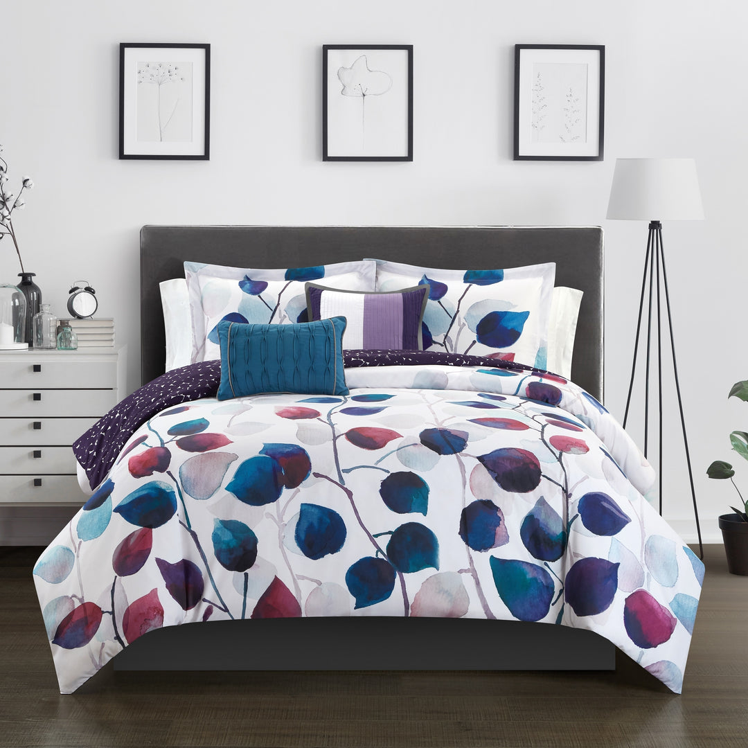 5 Piece Reversible Comforter Set Floral Watercolor Design Bedding Image 4