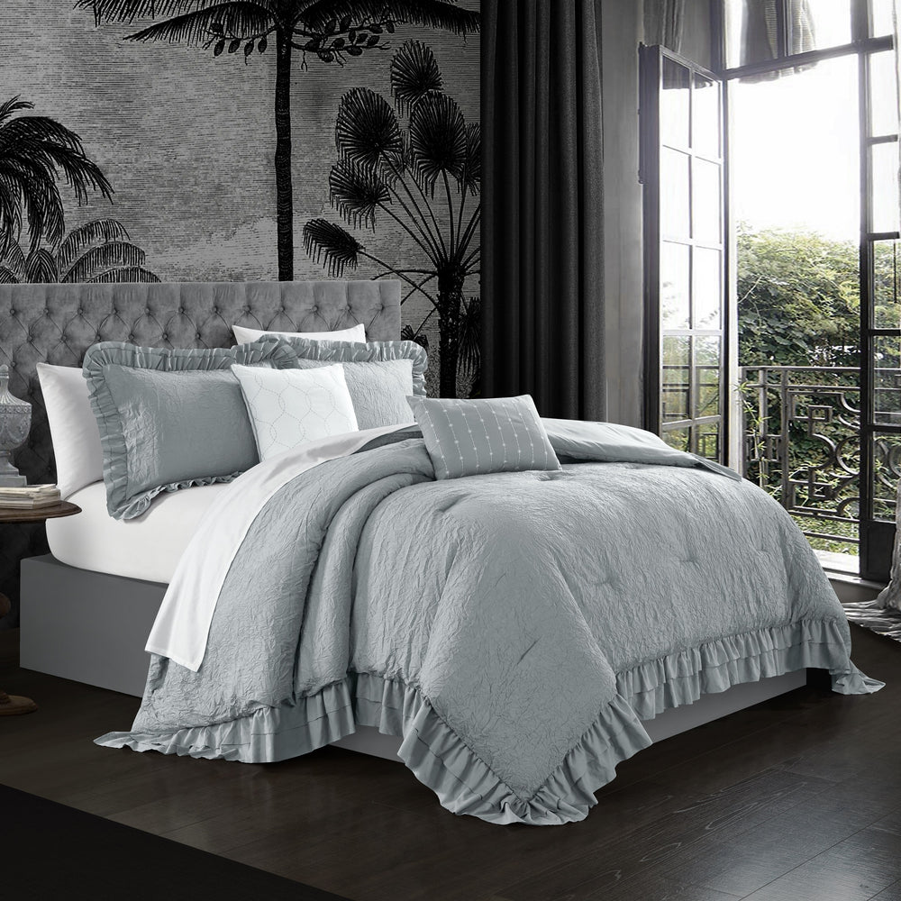 5 piece Kensley Comforter Set Washed Crinkle Ruffled Flange Border Design Bedding Image 2