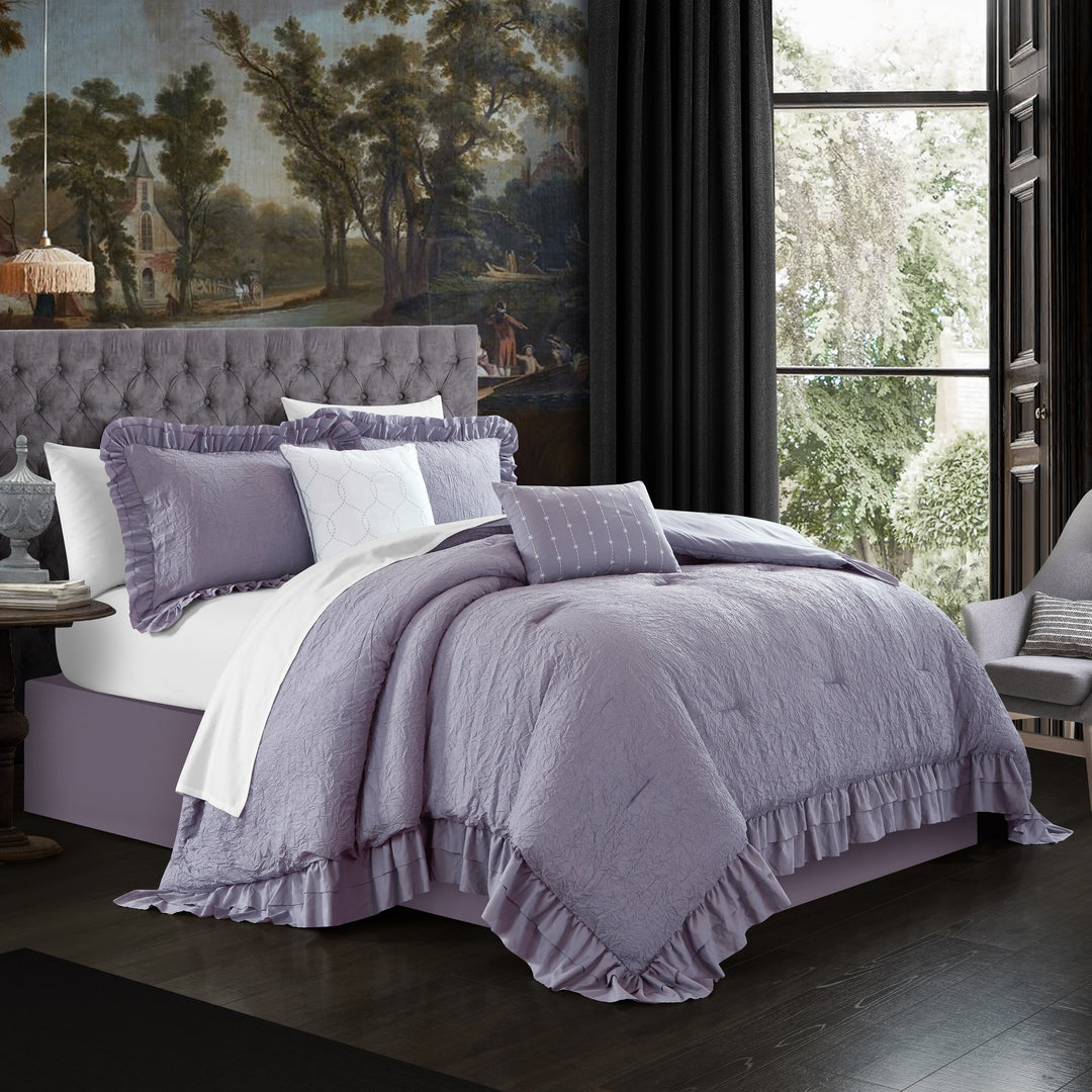 5 piece Kensley Comforter Set Washed Crinkle Ruffled Flange Border Design Bedding Image 7