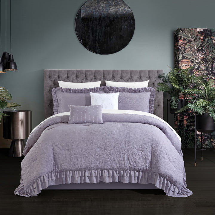 5 piece Kensley Comforter Set Washed Crinkle Ruffled Flange Border Design Bedding Image 8
