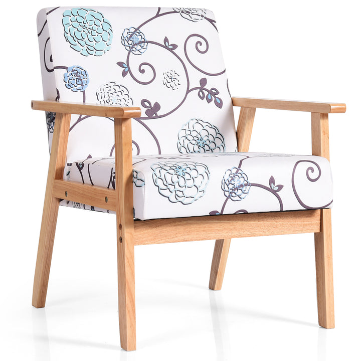 Modern Accent Armchair Fabric Lounge Chair w/Rubber Wood Leg WhiteandBlue Floral Image 1