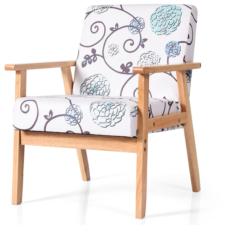 Modern Accent Armchair Fabric Lounge Chair w/Rubber Wood Leg WhiteandBlue Floral Image 9