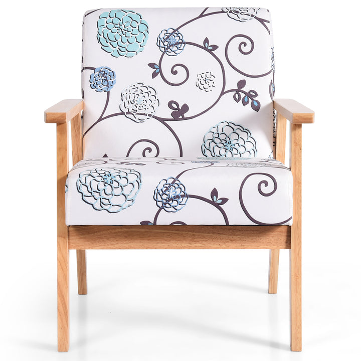 Modern Accent Armchair Fabric Lounge Chair w/Rubber Wood Leg WhiteandBlue Floral Image 10