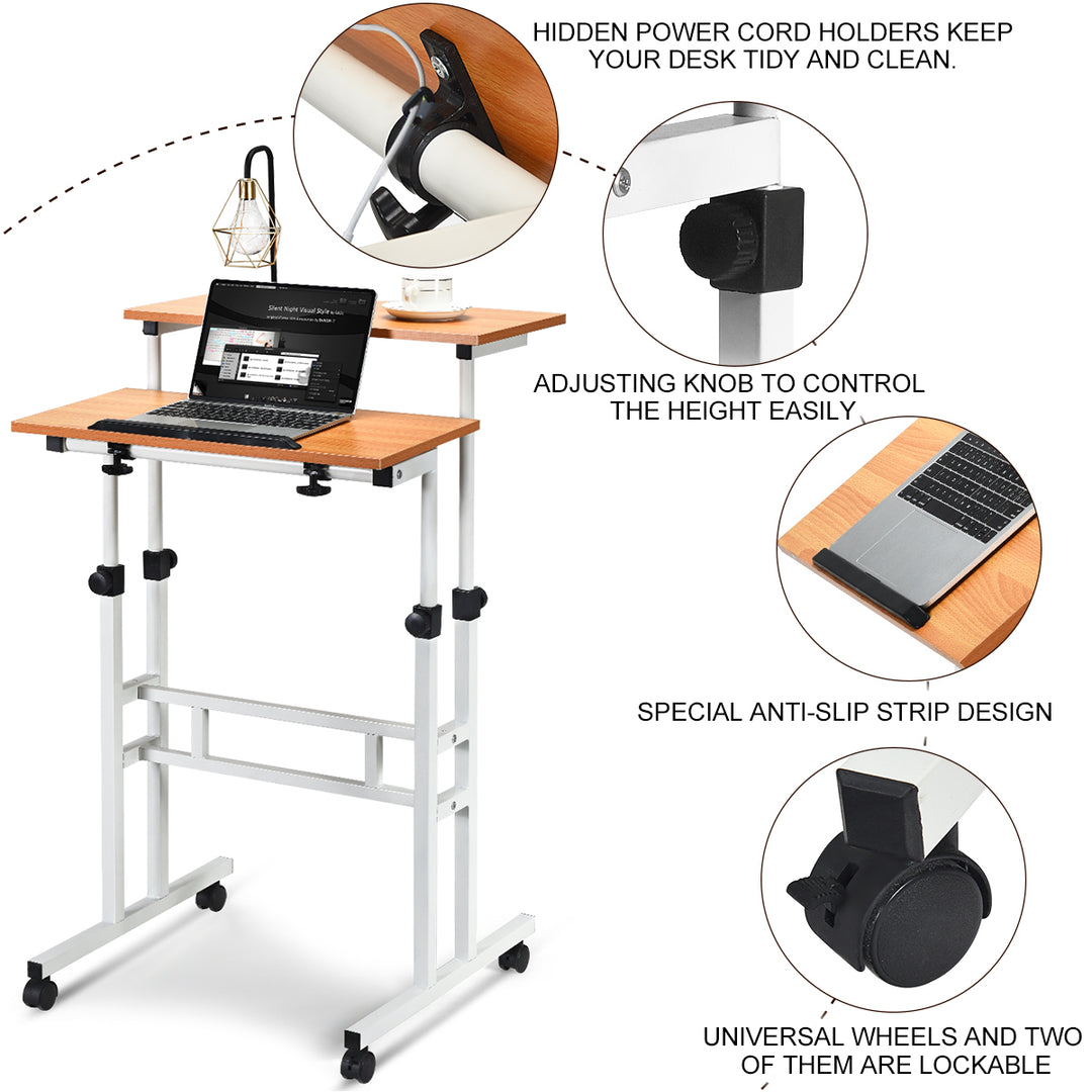 Mobile Standing Desk Height Adjustable Sit Stand Workstation Stand Up Desk 2in1 Image 9