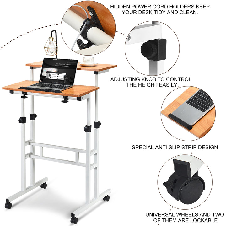 Mobile Standing Desk Height Adjustable Sit Stand Workstation Stand Up Desk 2in1 Image 9