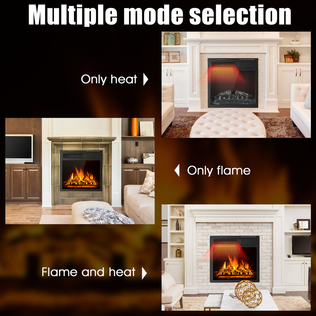 18 Electric Fireplace Insert Freestanding and Recessed Heater Log Flame Remote Image 7